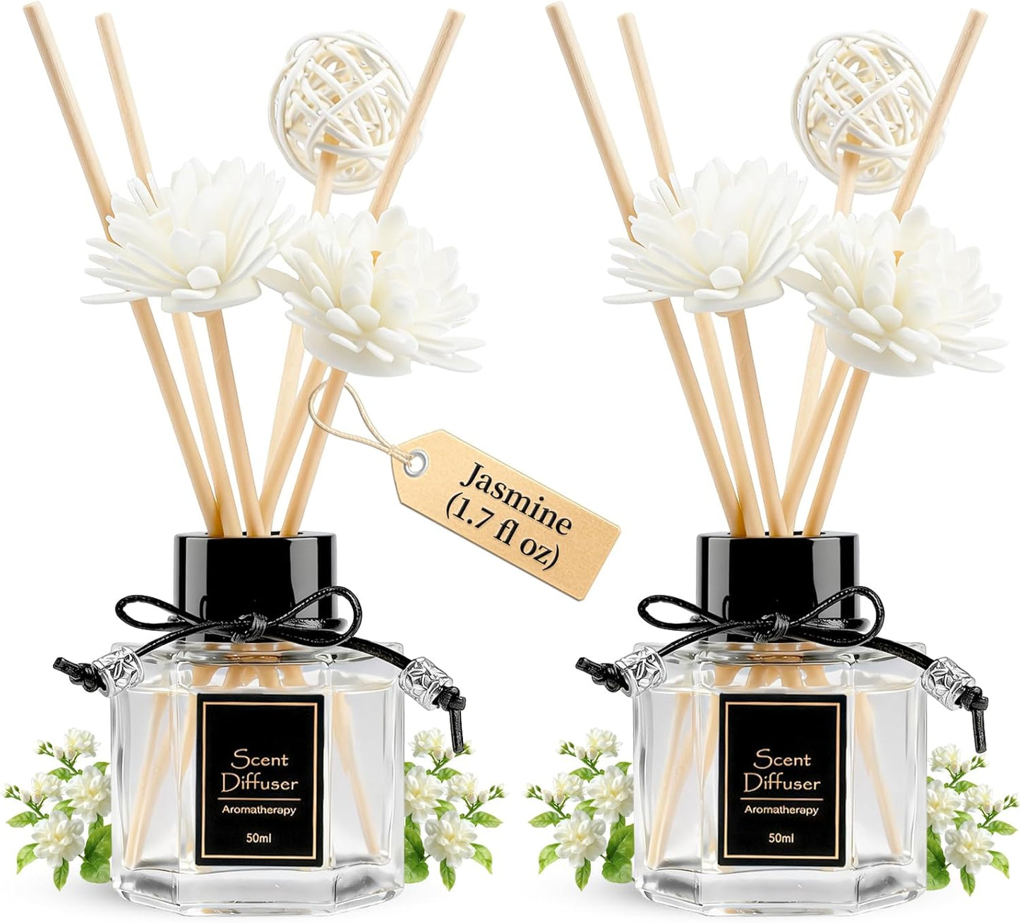 TonJin Reed Diffuser Set of 2 | 1.7 fl oz Natural Home Fragrance with Sticks | Long-Lasting Scented Sticks for Bathroom, Living Room & Bedroom | Non-Toxic Essential Oil Air Freshener Shangri-La