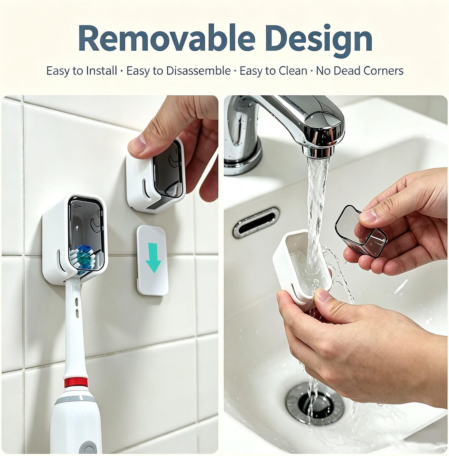 2PCS Toothbrush Holder Wall Mounted for Bathroom with Cover for Shower - with Toothpaste Clip - Single Slot Toothbrush Dispenser Storage Organizer for Travel with Detachable Design