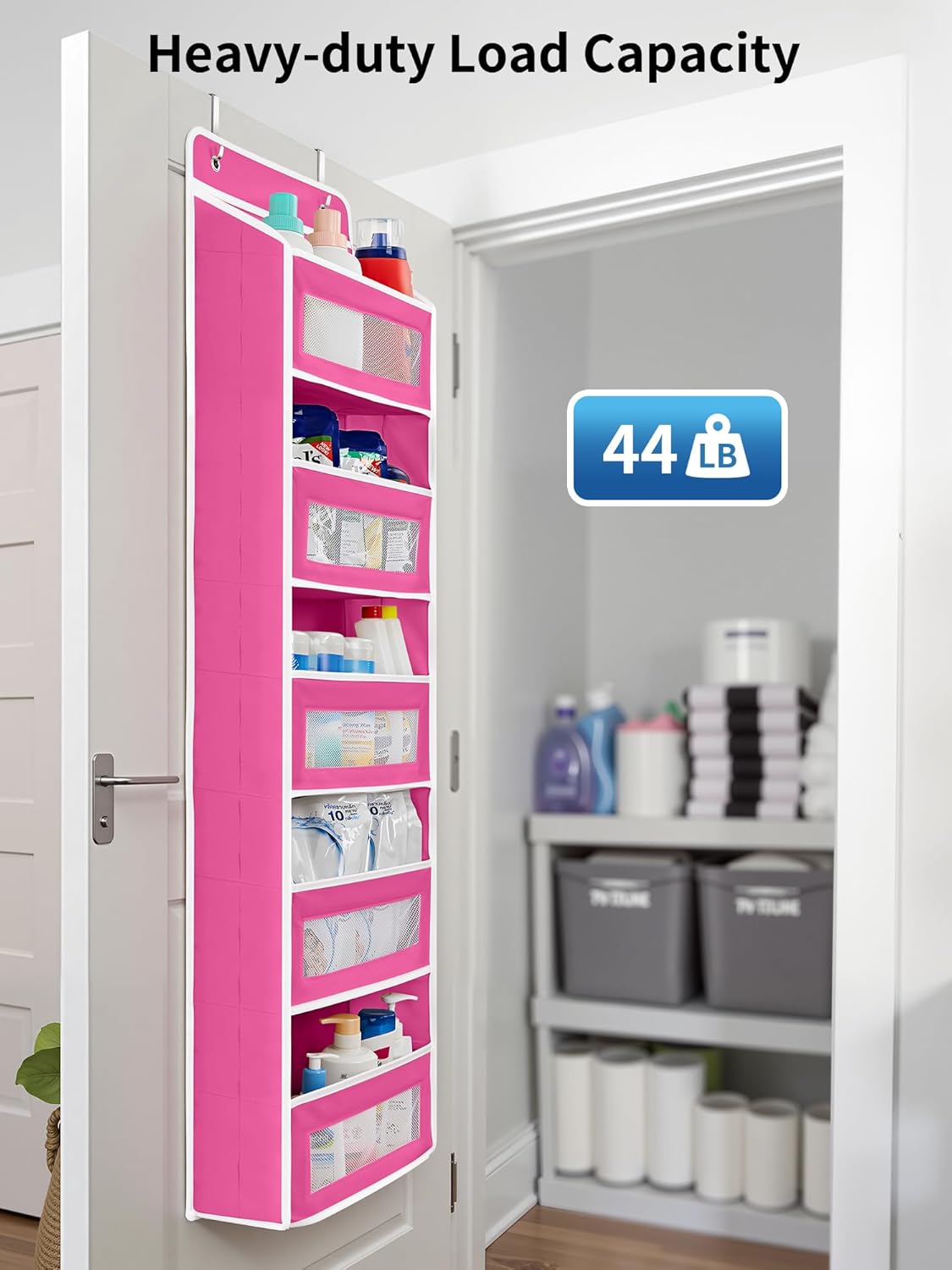 JARLINK 2 Pack Over the Door Organizer Storage, 5 Shelf Hanging Door Organizer with 5 Large Capacity Pockets, Anti Tilt 44 lb Load Behind Door Storage for Bedroom, Bathroom, Pantry, Nursery, (Grey)