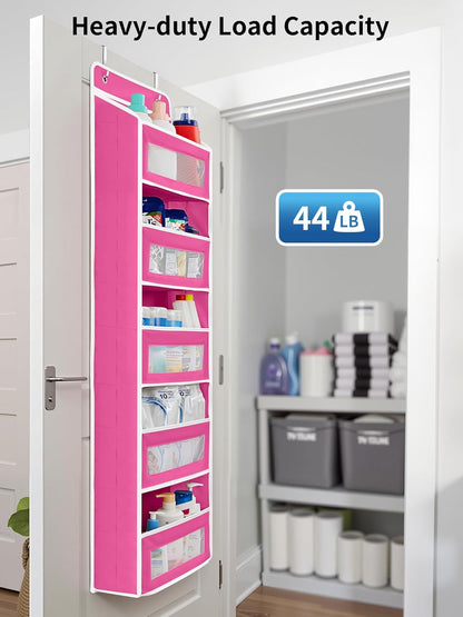 JARLINK 2 Pack Over the Door Organizer Storage, 5 Shelf Hanging Door Organizer with 5 Large Capacity Pockets, Anti Tilt 44 lb Load Behind Door Storage for Bedroom, Bathroom, Pantry, Nursery, (Grey)
