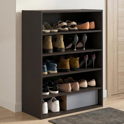 5-Tier Shoe Organizer, Stackable Shoe Rack, Shoe Storage, 11.4 x 24.2 x 31.5, for Office, Closet Entryway, Garage, Dark Oak
