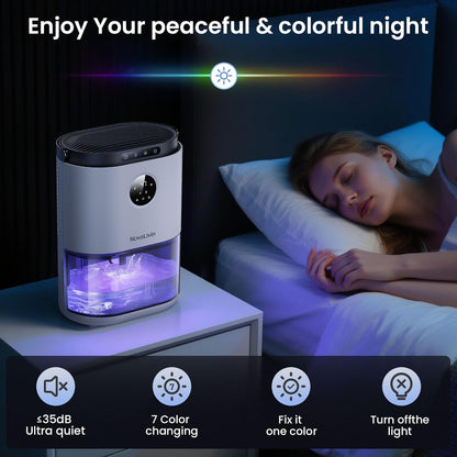Dehumidifier for Home, Dehumidifiers for Bathroom, Bedroom, Living room, Closet with 68 OZ Water Tank, Moisture Absorbers, Auto Shut Off, Auto Humidity Control, 7 Colors LED Light, White