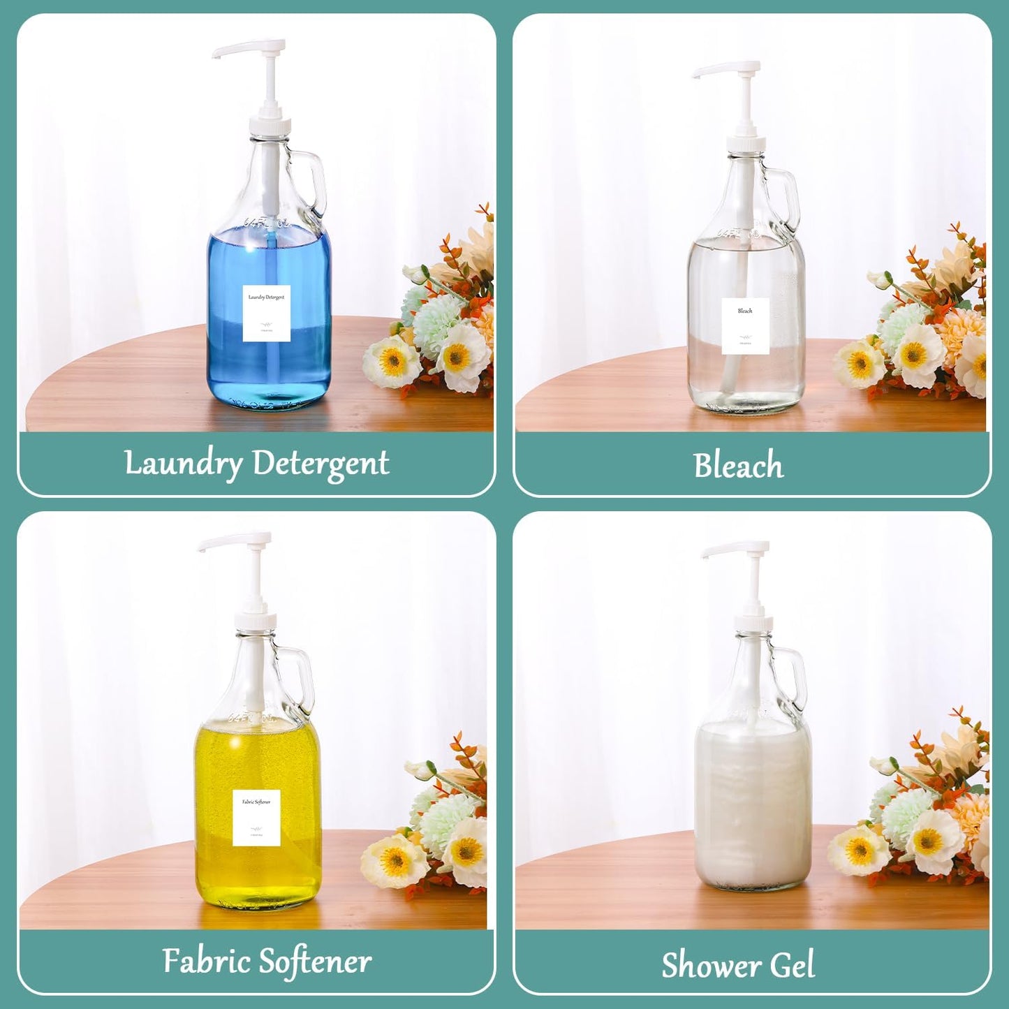 Glass Laundry Detergent Dispenser with Pump, 64OZ Liquid Laundry Soap Dispenser, Fabric Softener Dispenser Bottle for Laundry Room Organization and Storage, 1 Pack