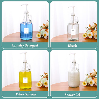 Glass Laundry Detergent Dispenser with Pump, 64OZ Liquid Laundry Soap Dispenser, Fabric Softener Dispenser Bottle for Laundry Room Organization and Storage, 1 Pack