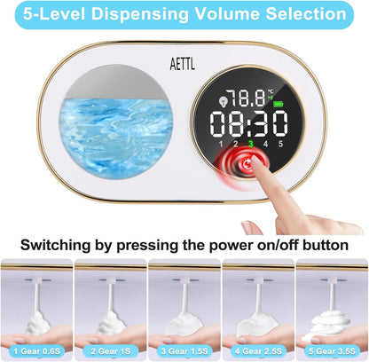 Automatic Foam Soap Dispenser Touchless Wall Mounted, USB-C Rechargeable with Smart Screen Temperature Display & Ambient Light, 7 Adjustable Levels, 16.9 oz for Kitchen Bathroom Commercial,White