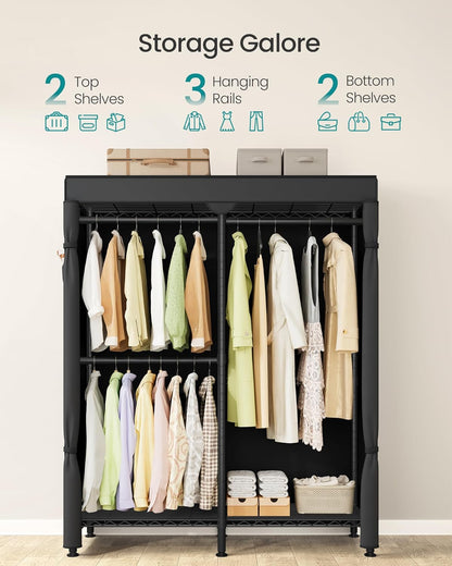 SONGMICS Heavy-Duty Clothes Rack, Garment Rack, Portable Closet, 68.7-Inch Wide Clothing Rack with Adjustable Mesh Shelves and Hanging Rails, Ink Black ULGR433B01