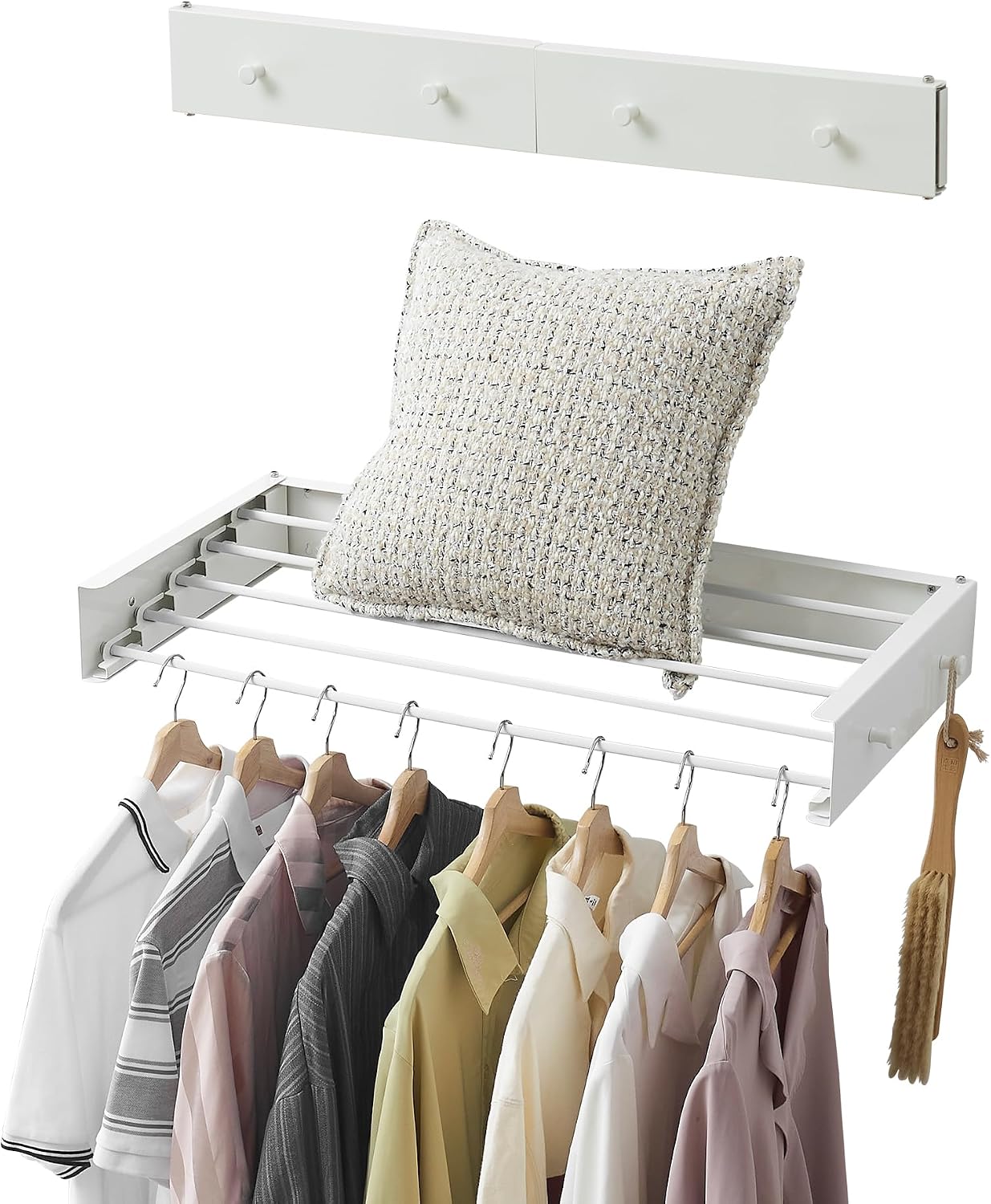 RFOUO Clothes Drying Rack, Laundry Hanger Dryer Rack, Wall Mounted Drying Rack for Laundry, Foldable Drying Rack Indoor Outdoor, 19.7" Wide, 4 Aluminum Rods, 40 lb Capacity (White 19.7")
