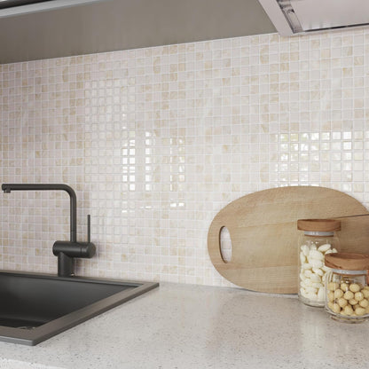 CRE8TIVE 4 Sheets Beige Peel and Stick Backsplash Small Square Mosaic Stick on Tiles for Kitchen Backsplash Tile Stickers 12"x12" Adhesive 3D Marble Wall Tiles for Bathroom Shower Tile Waterproof