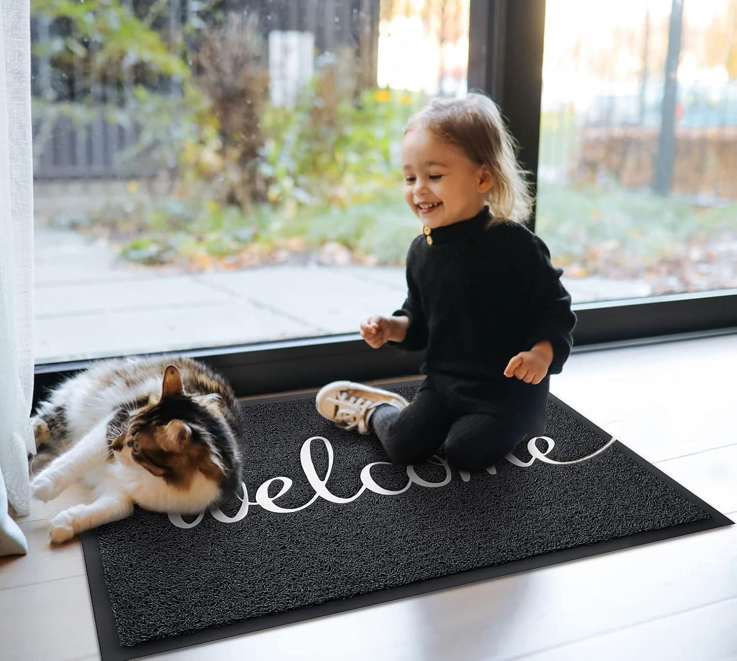 EARTHALL Door Mat Outside Inside Home Doormat, 30"x17.5", Durable Floor Mat Non Slip Mat Ultra Absorb Mud Easy Clean Front Doormat for Garage, Entryway, Patio, High Traffic Areas, Black