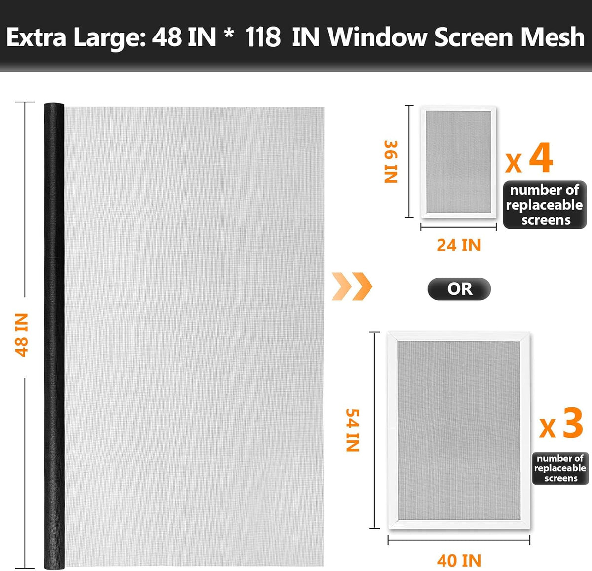 Secopad Window Screen Repair Kit, 39" x 78" Screen Door Mesh Replacement Kit, Durable Fiberglass Roll with Tools for Windows Doors Patio and Porch Replacement, Black