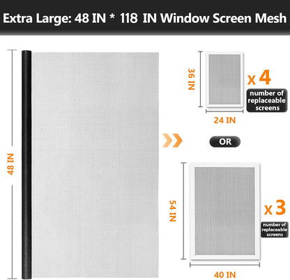 Secopad Window Screen Repair Kit, 39" x 78" Screen Door Mesh Replacement Kit, Durable Fiberglass Roll with Tools for Windows Doors Patio and Porch Replacement, Black