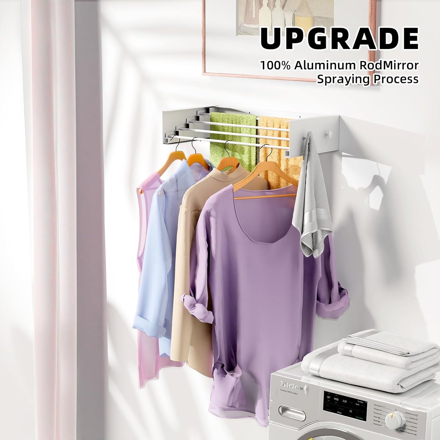 ZMBESUP Wall Mounted Clothes Drying Rack, 31.5" Foldable Collapsible Laundry Rack, Heavy Duty 60 lb Capacity Hidden Space Saver, Includes Wall Template for Laundry Room Indoor Outdoor Balcony (White)