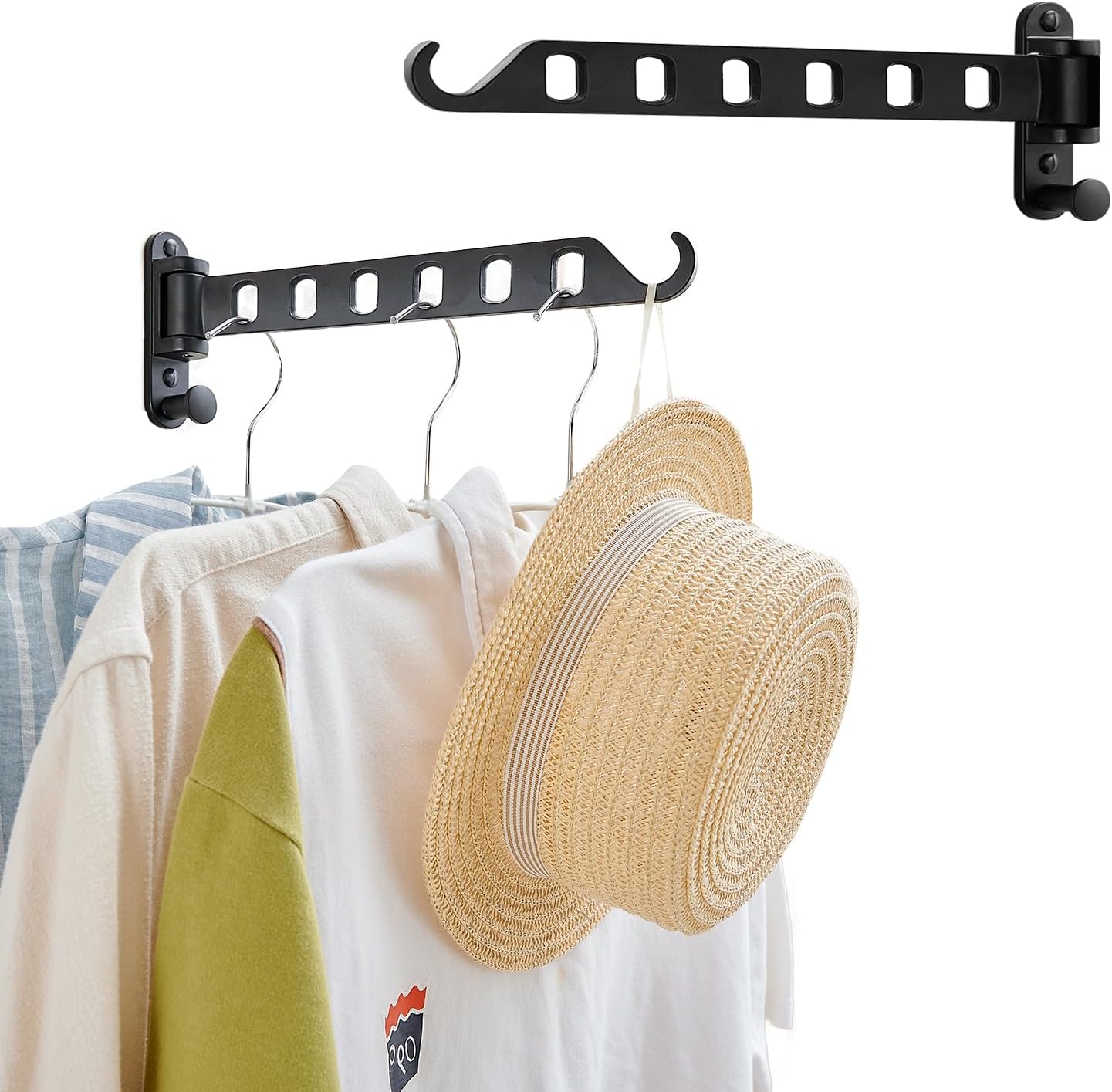 JOOM Wall Mounted Drying Rack, Foldable Clothes Hanger Rack for Laundry Room, Space Saving Wall Mount Clothes Rack, Aluminum Coat Hanger Holder for Closet, Bathroom, White