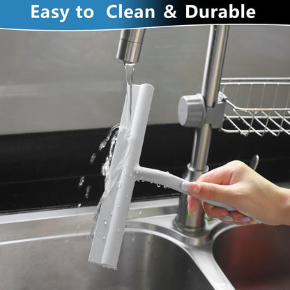 Squeegee for Shower Glass Doors, Resilient Loop - No-Drill & Adhesive Hook, Silicone Shower Squeegee with Stainless Steel Core, Cleaning Tool for Home, Kitchen, Bathroom & Car - Black