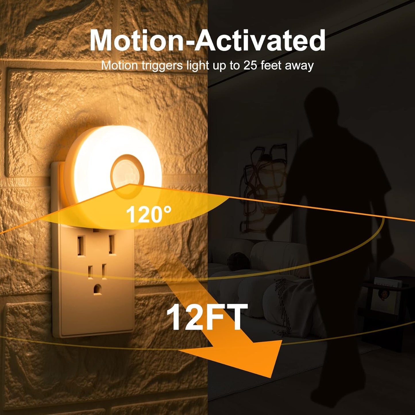 CREWEEL Night Light Plug in, Motion Sensor Night Lights Plug in Wall. 200LM Ultra Bright Soft Warm White nightlights, Smart Movement Sensor, Energy Efficient(Warm White 2Pack)