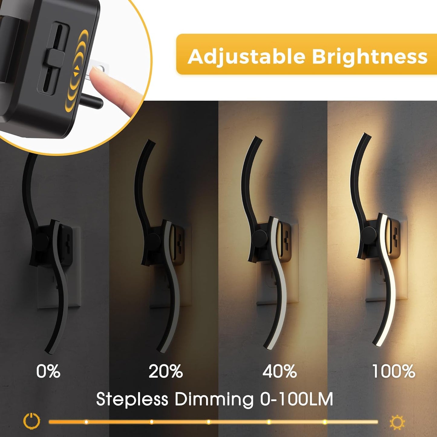 L LOHAS LED Night Light,Dimmable Night Lights Plug into Wall, 2 Pack Acrylic Nightlight with 0-100 LM Adjustable Brightness, 3000K Plug in Night Light with Dusk to Dawn Sensor, for Bathroom Hallway