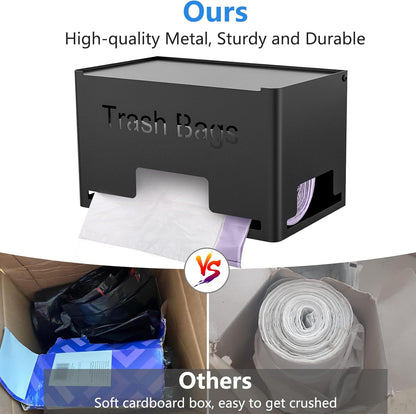 STWWO Large Trash Bag Holder Dispenser, Metal Garbage Bag Dispenser Roll Holder, Kitchen Trash Storage Organizer for Under Sink, Wall Mounted or Freestanding, Black