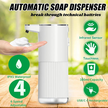 Automatic Soap Dispenser, Touchless Foaming Soap Dispenser Bathroom,Upgrade Hand & Dish Electric Dispenser Adjustable Waterproof Wall Mount Kitchen Auto Soap Pump for Thin & Thick Liquid(Black)