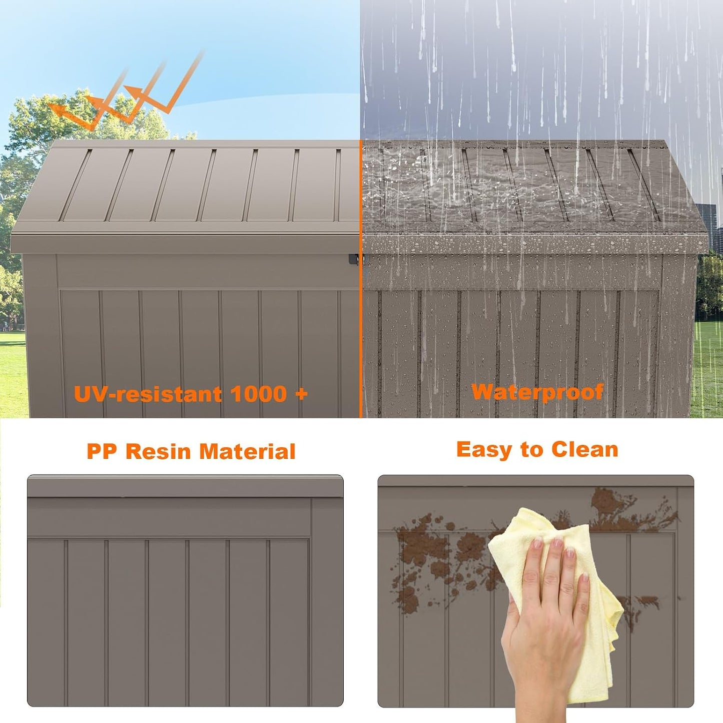 60 Gallon Outdoor Waterproof Storage Box, UV Resistant Resin Deck Box with Built-in Handle, Outdoor Storage Container for Patio Furniture, Garden Tools, Patio Cushions, Black