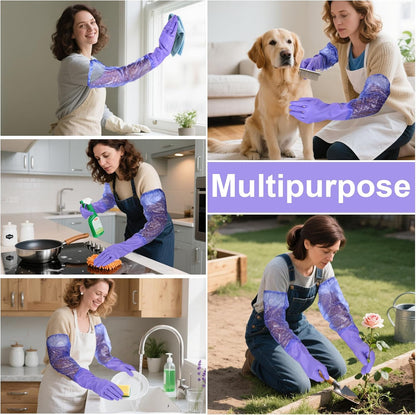 XANGNIER Long Gloves for Cleaning Bathroom,Waterproof Chemical Resistant Gloves Elbow Length,Pvc Full Arm Men & Women Reusable Glove for Gardening,Aquarium,Kitchen,Dishwashing,Household Cleaning,2pair