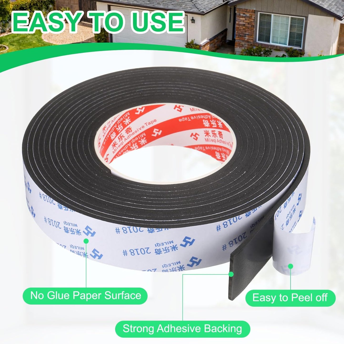 PATIKIL Sponge Rubber Foam Tape, 5/8" W x 1/8" t x 16.4ft l Self-Adhesive Foam Insulation Tape Weather Stripping for Window Door Soundproofing Weatherstrip AC Seal Strip, Black