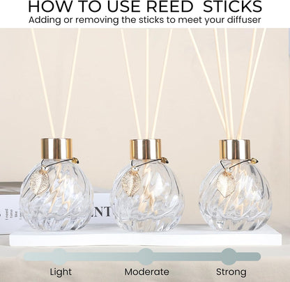 4-Piece Reed Diffuser Set with Metal Golden Decoration, 3.5-4.2oz Empty Bottles and 20 Reed Sticks, Unique Design for Home and Office (4 Different Bottles)