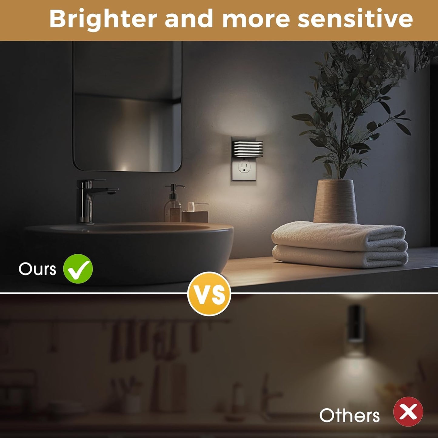 L LOHAS LED Motion Sensor Night Lights, [2 Pack] Dimmable Night Light Plug into Wall with Dusk-to-Dawn Sensor, Adjustable Brightness, 3000K Plug in Nightlight for Bedroom Bathroom Hallway (Black)