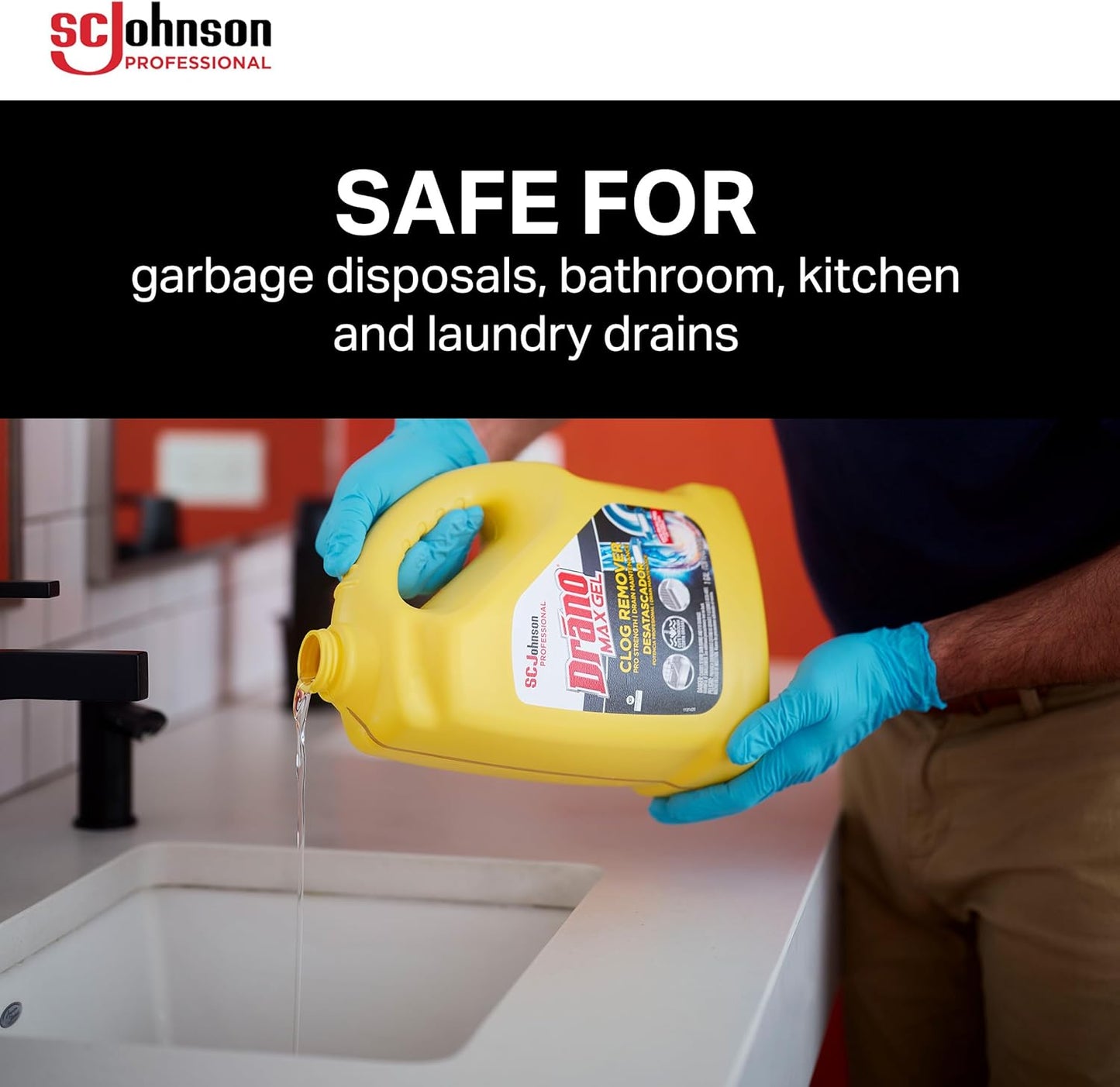 SC Johnson Professional Drano Max Gel To Drain Clog Removing, 128 Fl Oz (Pack of 4)