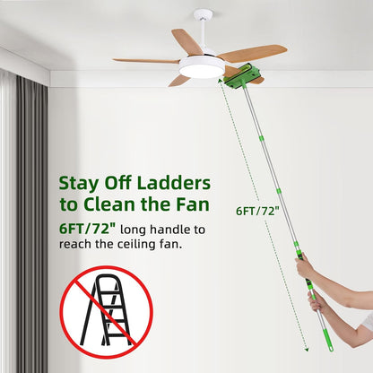 Ceiling Fan Cleaner Duster with 6 Ft/72'' Extension Pole High Ceiling Fan Blade Cleaning Tool Microfiber Duster Reusable Pads for Cleaning Ceiling Fan, Baseboard, Blind, Cobweb, Molding