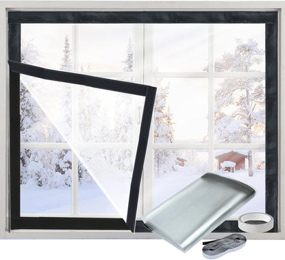 Window Insulation Kit for Winter Adjustable Plastic Insulated Window Cover Sealer Reusable Thermal Thicken Clear Insulation Wrap Transparent Film with Hook and Loop Tape for Winterizing 48'' x 63''