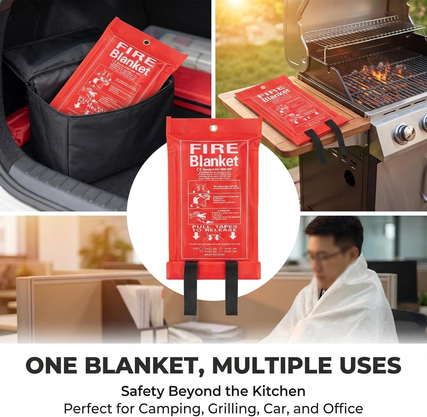 RAINFLOW 40inch Fire Blanket - Emergency Blanket for Home and Kitchen Fiberglass Fire Blanket for Home Office Car Warehouse Grill Camping Essentials Survival Safety