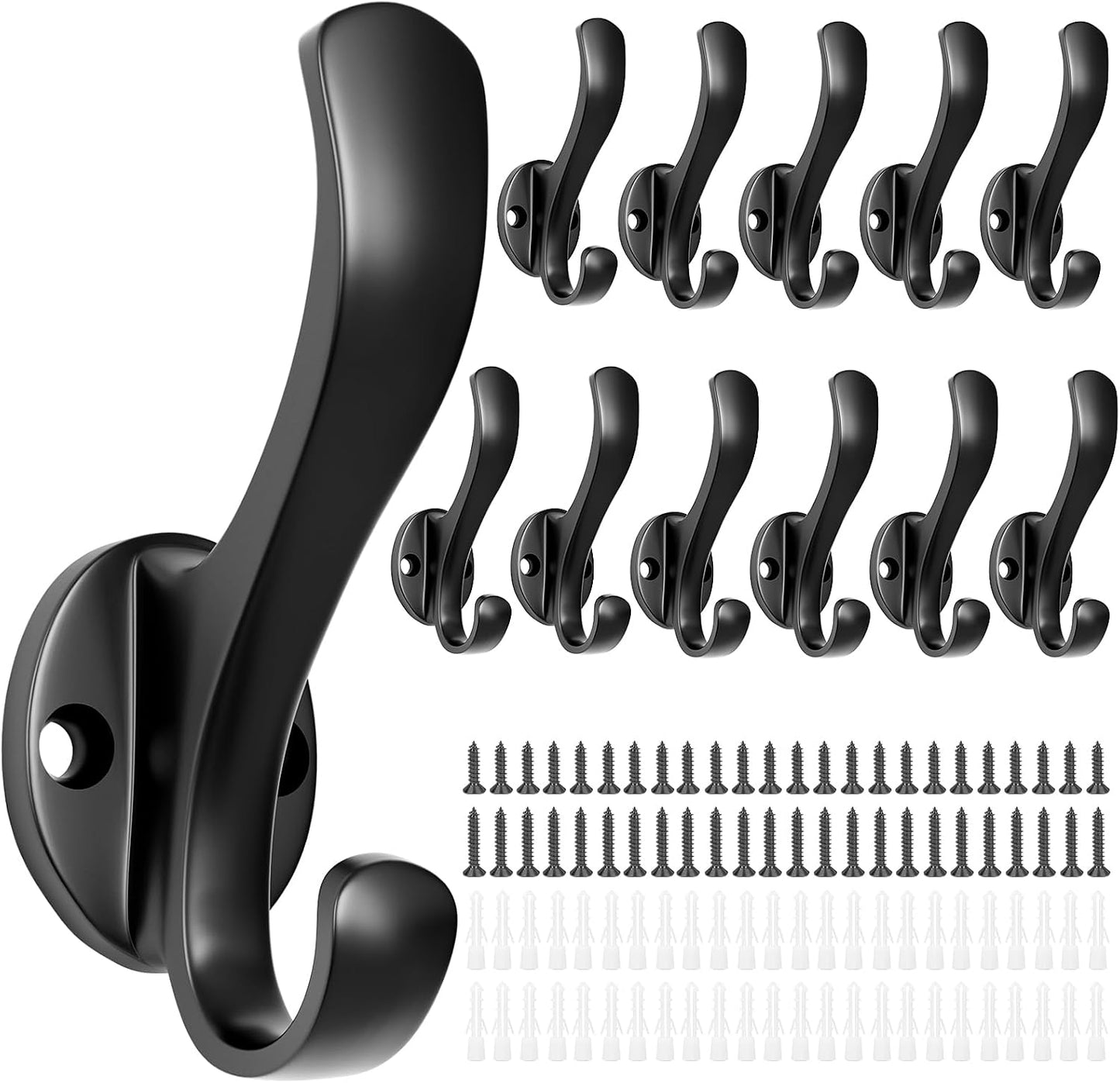 Heavy Duty Coat Hooks - 6 Pack Aluminum Alloy Wall Mounted Hooks for Hanging Jacket, Clothes, Bags, Hat | Durable Metal Utility Wall Hooks for Entryway, Closet, Mudroom, Bathroom, Garage