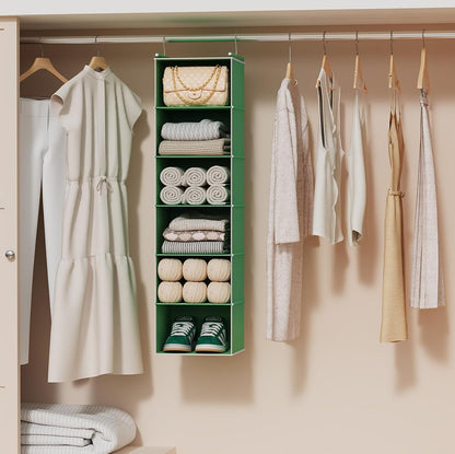 MAX Houser 6 Tier Shelf Hanging Closet Organizer, Closet Hanging Shelf with 2 Sturdy Hooks for Storage, Foldable (Grey)