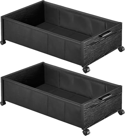 FOUCSSOMEI Under Bed Storage with Wheels, Wooden Under Bed Drawers On Wheels, Rolling Under Bed Shoe Storage, Space Saving, Rustic Brown,30L
