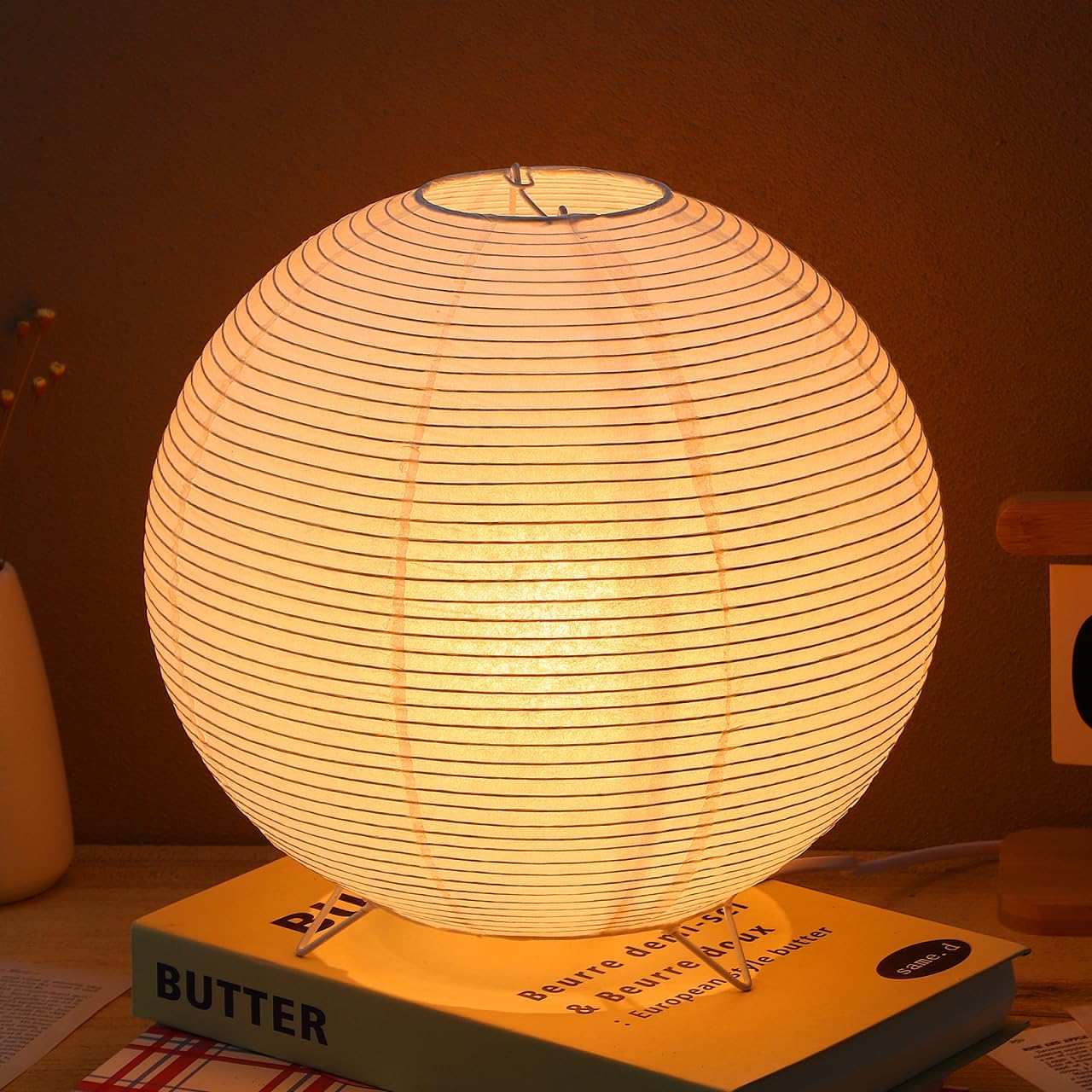 Paper Lantern Lamp: Floor Lamp Shield Japanese Style Standing Lampshade for Bedroom Desk and Nursery Bulb Included Minimalist Design with Base for Home Decor