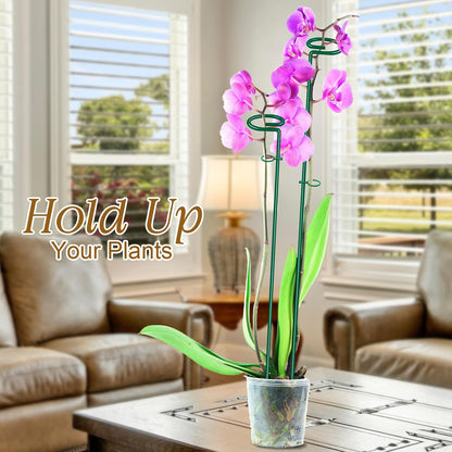 HiGift 17 inch Plant Support Stakes, 4mm Thick Garden Single Stem Flower Support Stake Amaryllis Plant Cage Support Rings with 10 pcs Plant Clips for Tomato Orchid Lily Peony Rose Flower Stem-5 Pack