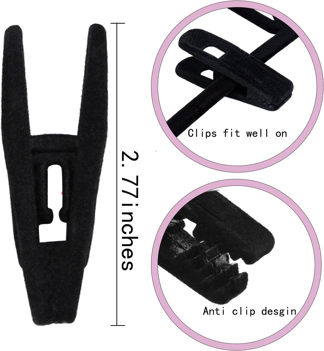 Tinfol Velvet Hanger Clips, 24 Pack Black Pants Hangers Clips, Large Opening Clothes Pin, Strong Finger Flocked Clip Perfect for Use with Slim-line Clothes Velvet Hanger