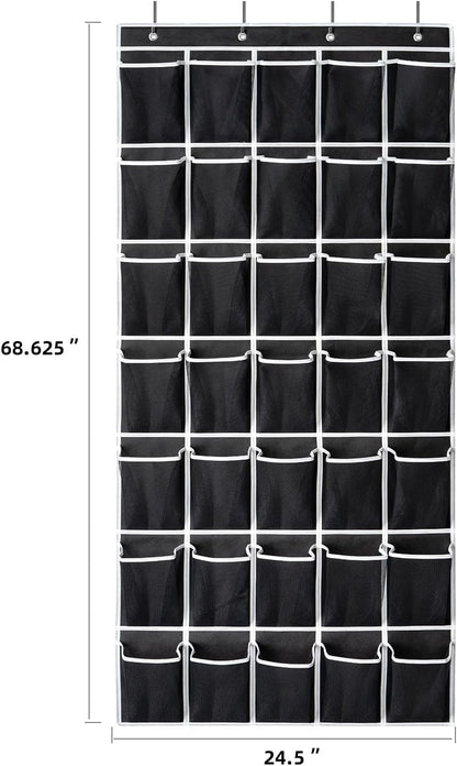 SAVERHO 35 Pockets Over the Door Shoe Organizer, Hanging Shoe Organizer for Door with 35 Mesh Pockets Large Capacity Shoe Hanging Storage Bag with 4 Metal Hooks (White-1Pack)