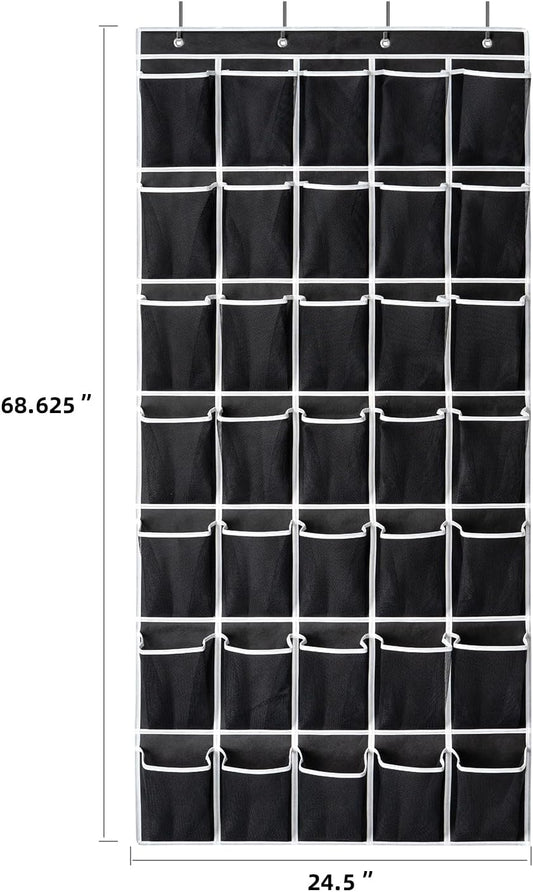 SAVERHO 35 Pockets Over the Door Shoe Organizer, Hanging Shoe Organizer for Door with 35 Mesh Pockets Large Capacity Shoe Hanging Storage Bag with 4 Metal Hooks (White-1Pack)