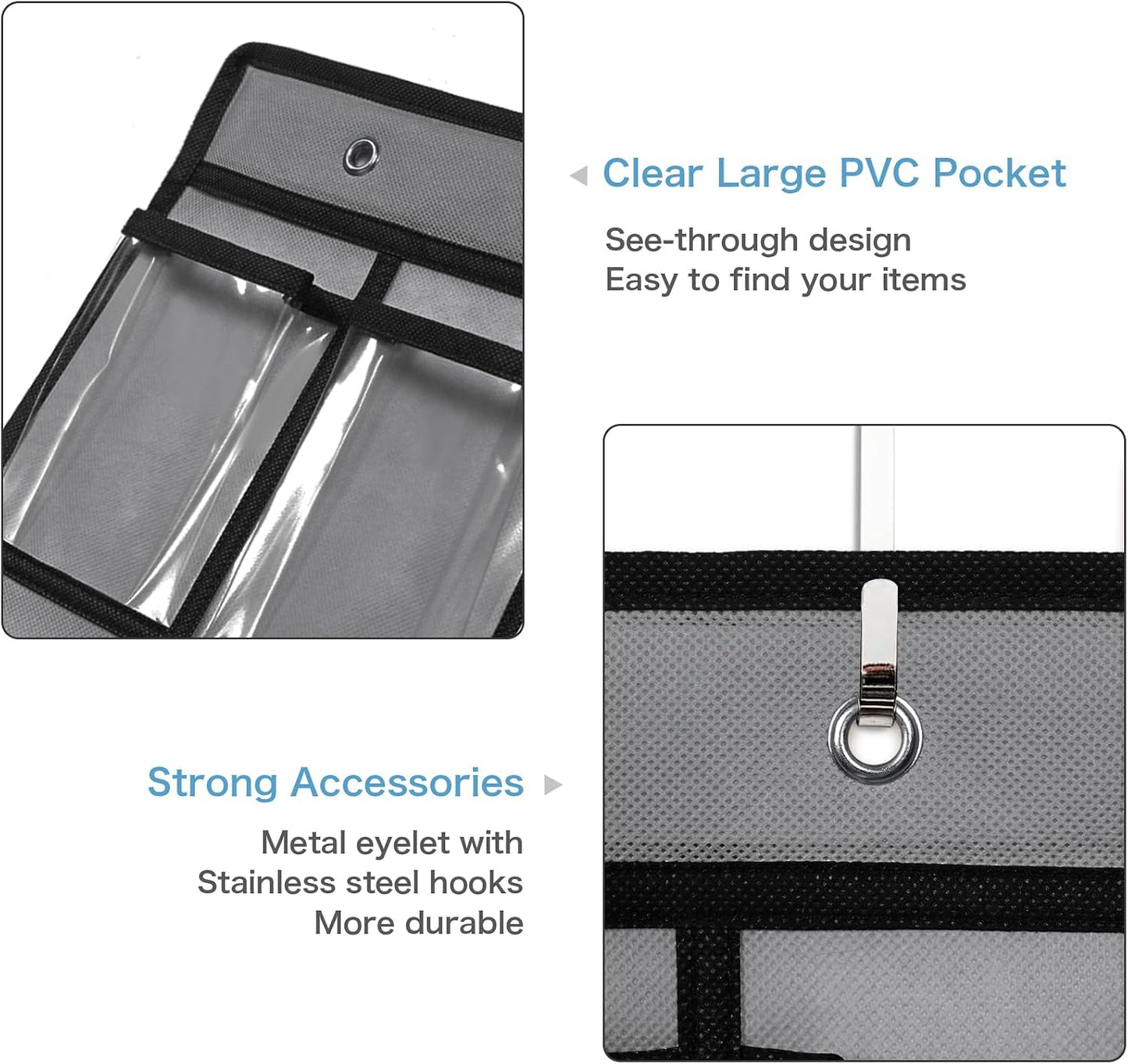 SAVERHO 36 Clear Pockets Classroom Pocket Chart for Cell Phone and Calculator Holder, Door Hanging Pocket Chart for Classroom Phone Holder with Number Sticker and Hooks (Blue)