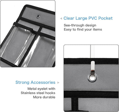SAVERHO 36 Clear Pockets Classroom Pocket Chart for Cell Phone and Calculator Holder, Door Hanging Pocket Chart for Classroom Phone Holder with Number Sticker and Hooks (Blue)