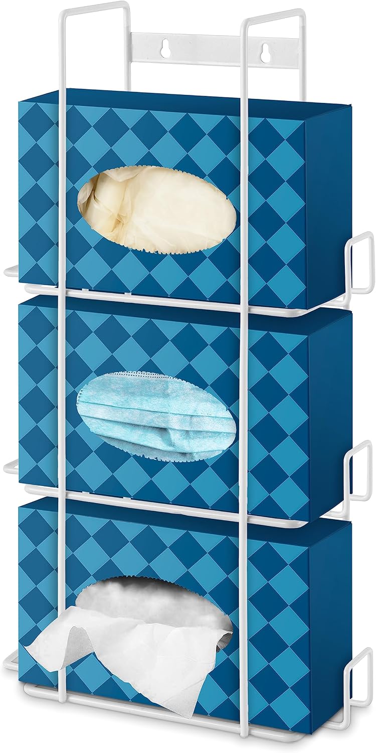 Stock Your Home (White) Metal Single Gloves Dispenser, Tissue Box Shelf, Glove Box Holder Wall Mount, for Kitchen, Cleaning Closet, Lab, Exam, Office