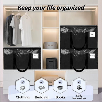 8 Pack Extra Large Heavy Duty Moving Bags, Clear Storage Bins with Lids, Reinforced Handles & Heavy-Duty Zippers Moving Boxes Storage Bags Totes for Clothes Packing, Dorms, College Supplies, Clear