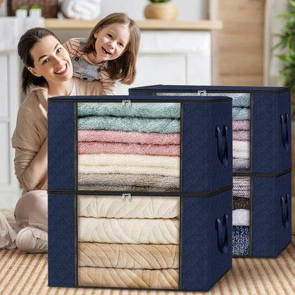 Fab totes 6 Pack Storage Bags for Clothes and Blanket, Foldable Closet Organizers and Storage with Zippers, Clear Window and Handles, Fabric Storage Bins for Sweater, Comforter, Bedding,Linen Sheets