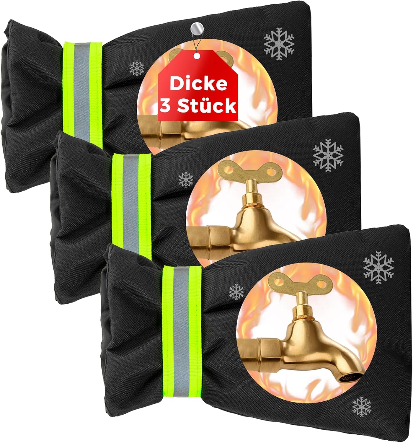 Outdoor Faucet Covers for Winter Freeze Protection, Waterproof Thickened Socks, Reusable Insulated Spigot Cover, 8.3" H x 5.9" W, 3 Pack Black