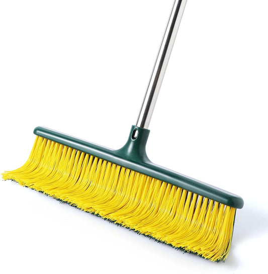 Yocada Heavy Duty Outdoor Broom Commercial Broom Garden Leaf Rake with Curved Bristles Adjustable Long Handle Indoor Outdoor for Yard Deck Garden Garage Lobby Lawn Sidewalk Leaves 58.7 Inch