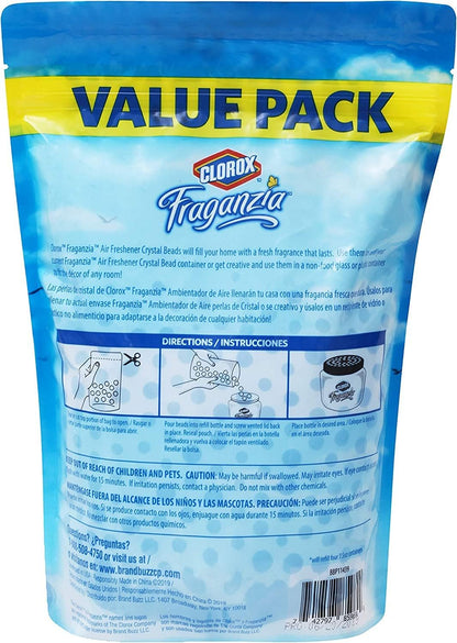 Clorox Fraganzia Crystal Beads Air Freshener, Long Lasting Room Deodorizer and Odor Eliminator Gel Beads to Freshen Home, Car, or Office, Fresh Ocean Breeze Scent, 12 Fl Oz - 2 Pack