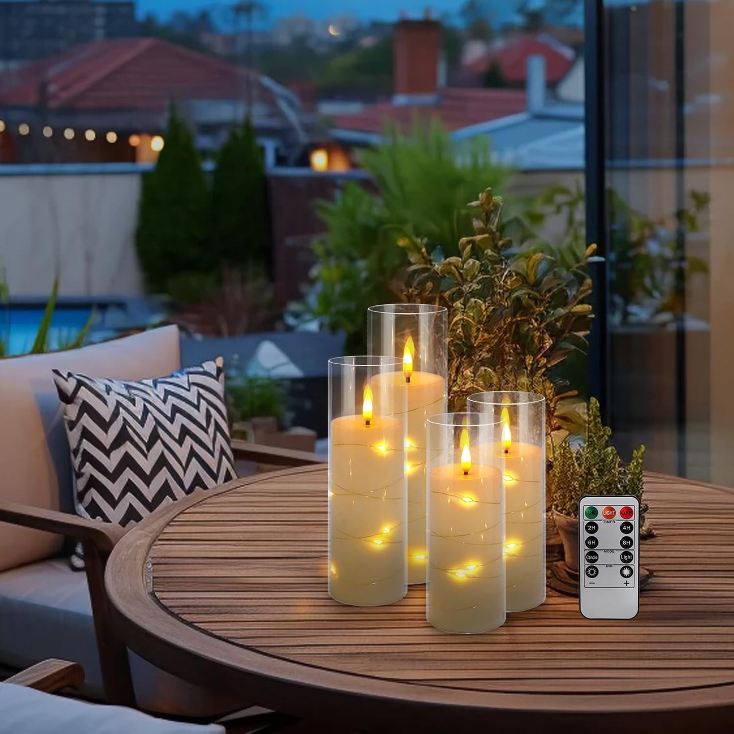 YOROXRG Set of 24 Waterproof Outdoor Flameless Candles, LED Candles with 4 Remote and Timer,(H 4" 5" 6" x D 2.2"),for Christmas,Halloween,Wedding,Festival
