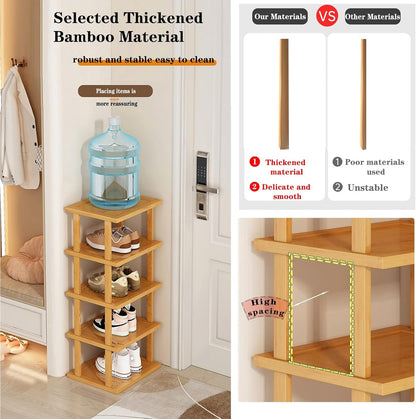SAN HE 7-Tier Modern Bamboo Shoe Rack - Vertical, Slim, Space-Saving Shoe Organizer for Small Spaces, Closet, Entryway, Corner, Garage, Bedroom