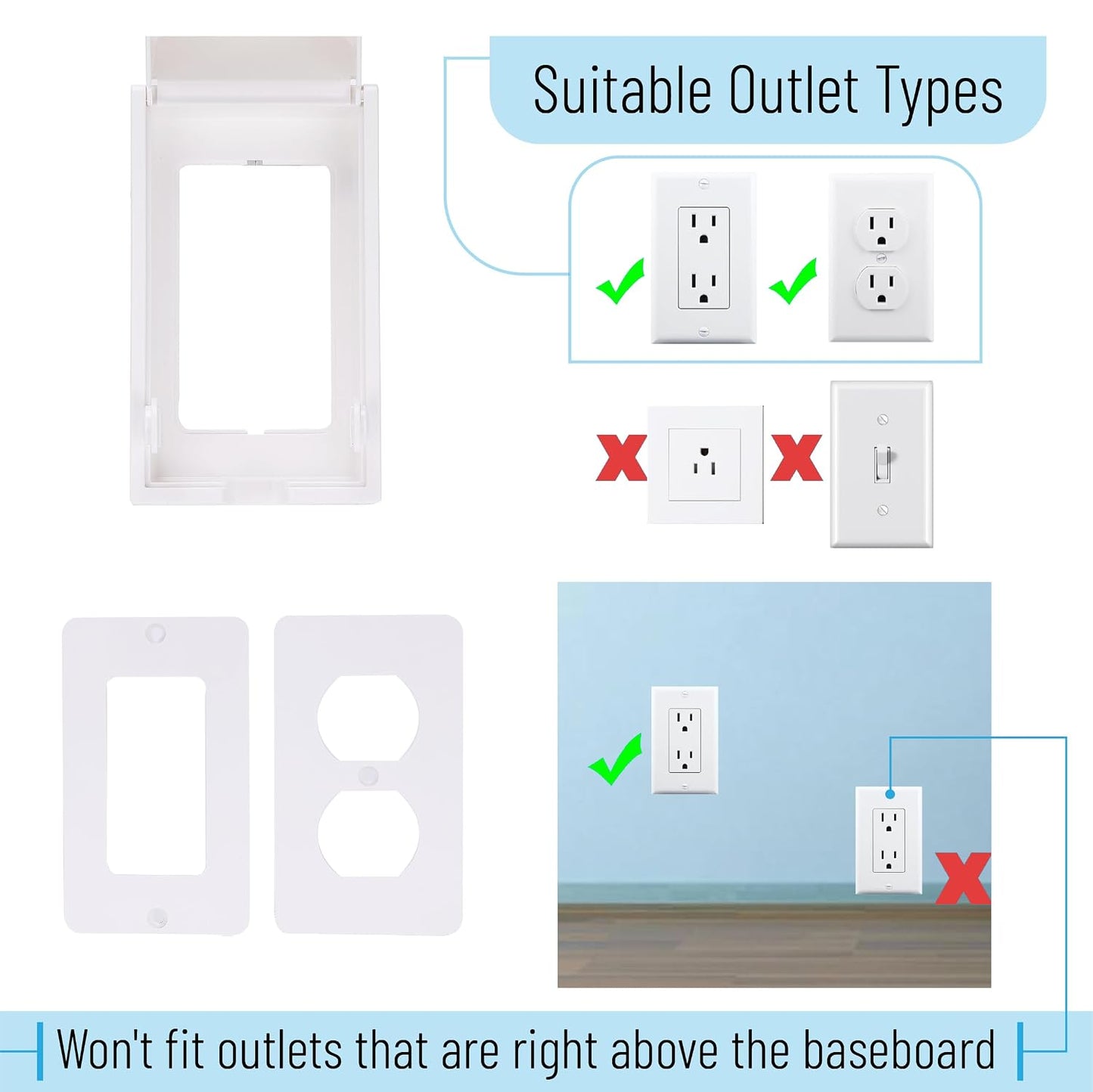 Bates Baby Safety Outlet Cover Box - Plug Covers for Electrical Outlets, Child Proof Outlet Cover, Socket Covers for Outlets